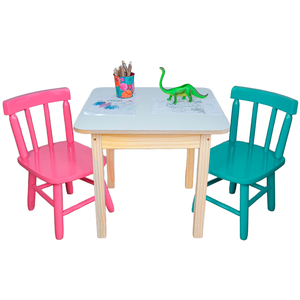 Kit Mesa Mdf Quadrada + Cadeirinhas Disa Cor:rosa/azul
