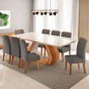 Ver imagem 1 de Conjunto Sala de Jantar 8 Lugares Retangular Tampo em Vidro e MDF Mazara Yescasa Cinza/Mel/Off White