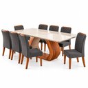 Ver imagem 2 de Conjunto Sala de Jantar 8 Lugares Retangular Tampo em Vidro e MDF Mazara Yescasa Cinza/Mel/Off White