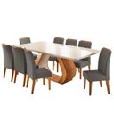 Ver imagem 2 de Conjunto Sala de Jantar 8 Lugares Retangular Tampo em Vidro e MDF Mazara Yescasa Cinza/Mel/Off White