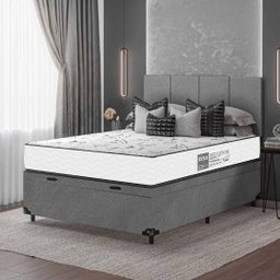 Baú Viúva Suede Cinza + Colchão D33 One Face Branco- E-shop Casa - 2