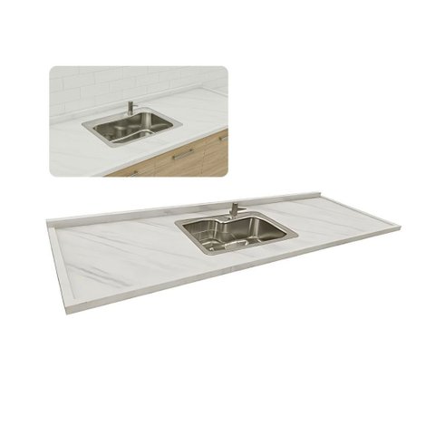 Pia de Cozinha Mármore Branco 200cm Cuba Gourmet Completo: Branco