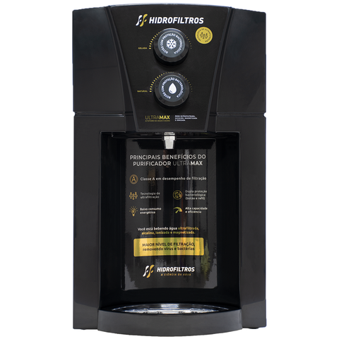 PURIFICADOR ÁGUA ULTRAMAX - ÁGUA ALCALINA E GELADA:Preto/110v