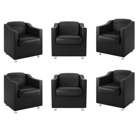 Kit 6 Poltronas Decorativas Sala Courino Preto