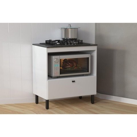 Balcão de Cozinha P/ Cooktop C/ Tampo Bl3315 C/ 1 Porta e 1 Nicho 75cm Branco/marmore Lunar - Tecno