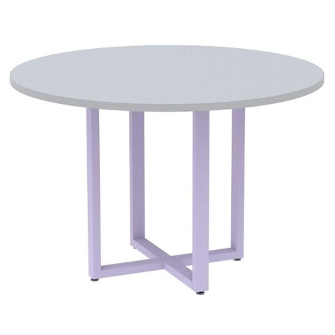 Mesa de Reunião Redonda P25 Pandin 110 Cm (largura) Tampo Mdp Cinza Pé Aço Tubular Lilás