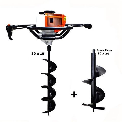 KIT Perfurador de Solo Vulcan VPS520-S 2T 52CC 2,5HP com Broca 80x15cm + Broca Extra 80x30cm
