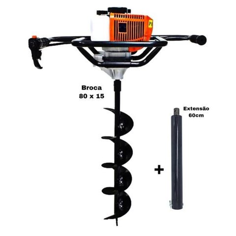 KIT Perfurador de Solo Vulcan VPS520-S 2T 52CC 2,5HP com Broca 80x15cm + Extensão Vulcan 60cm