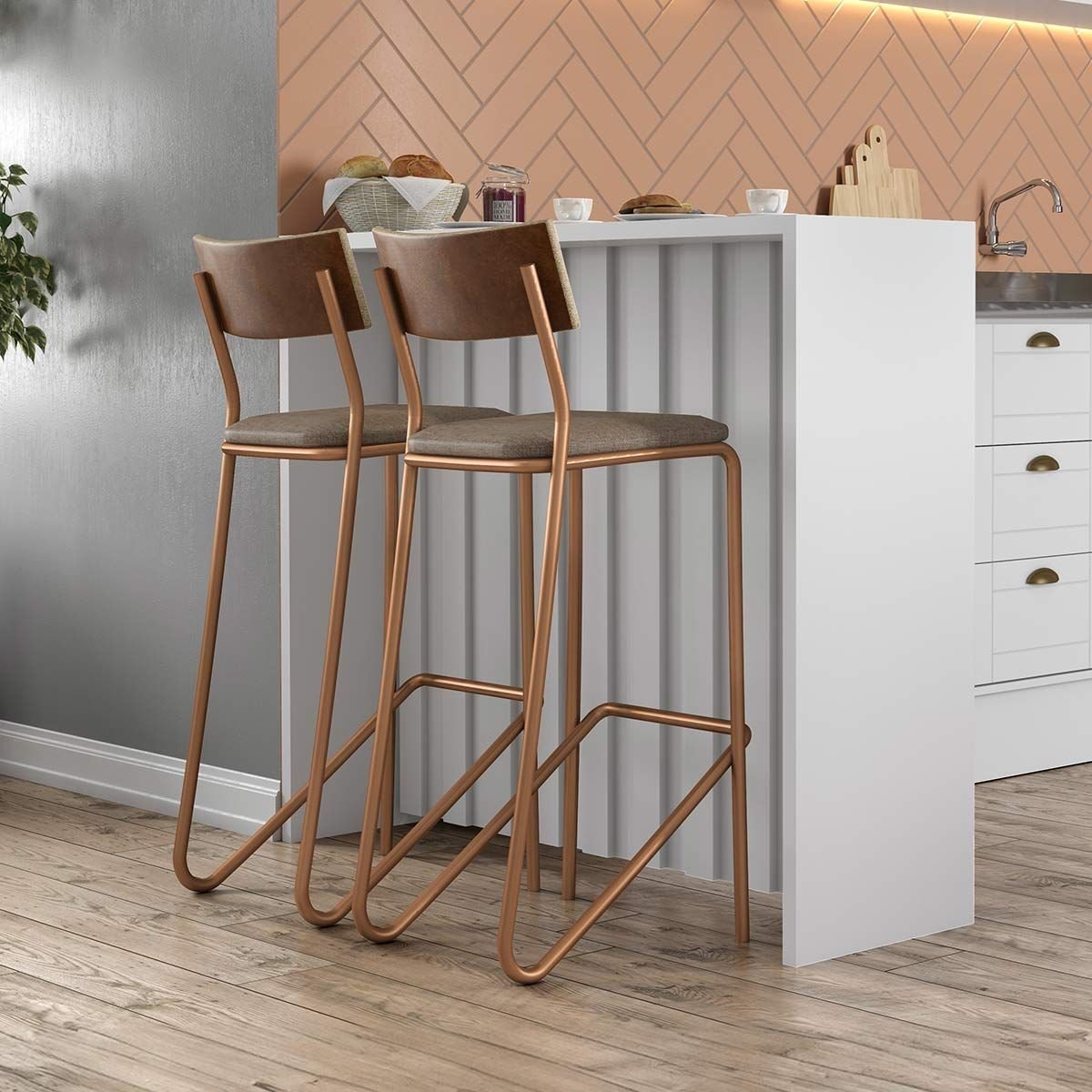 Kit 2 Banquetas Altas Cozinha Balcão 1747 Carraro Rose | MadeiraMadeira