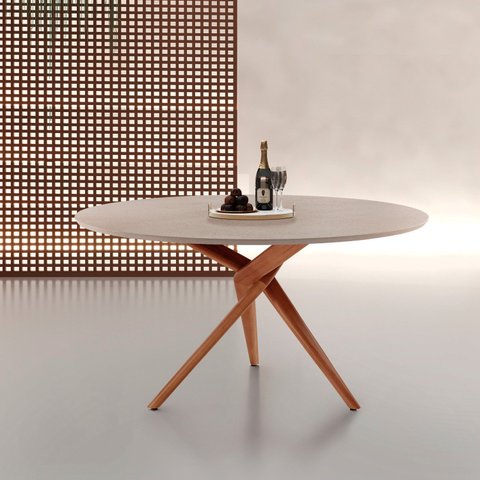 Mesa Tampo Texturizado 135x135cm Madeira Maciça Hope Bege/Imbuia Marrom/Off White