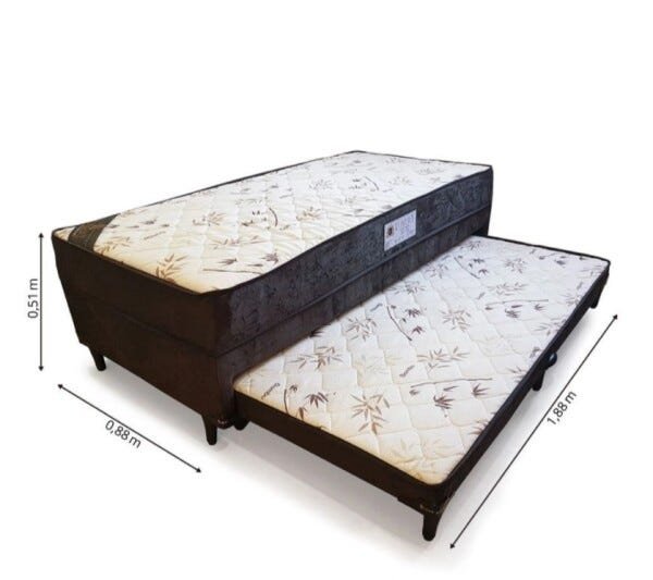 Cama Solteiro Conjugada com Molas e com Cama Auxiliar 88 x 188- Suede Marrom - Tampo Bambu Marrom - 2
