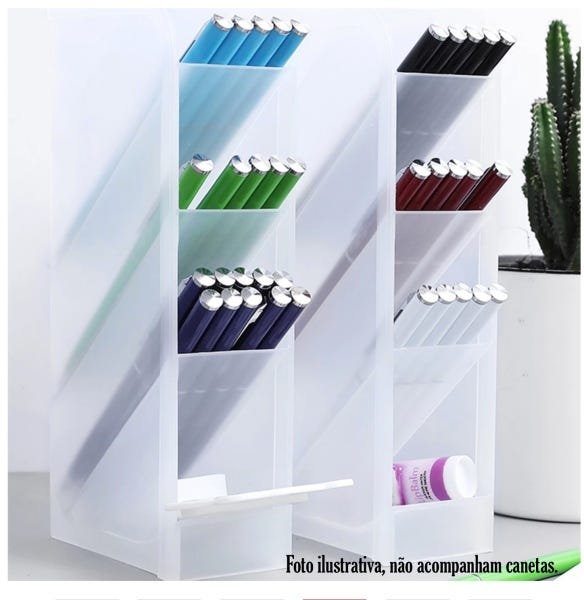 Kit com 2 Porta Caneta Lápis Clips Pincéis Rack Organizador de Mesa Multiuso Escritório Transparente - 8