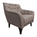 Ver imagem 1 de Poltrona Decorativa em Linho Bege Escuro com Tachas e Pés de Madeira Maciça Shaula Harmônica Mó