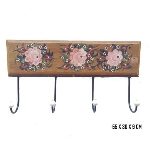 cabideiro cabide ferroe madeira pintura flores 4 GANCHOS suporte parede pendurador bolsas roupas
