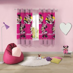 Cortina com ilhós microfibra 2 peças Minnie