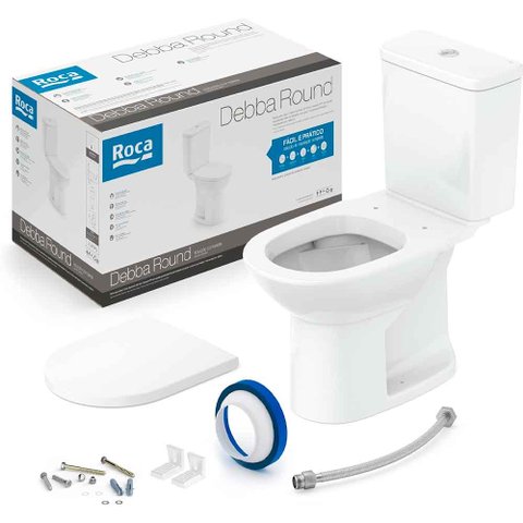 Kit Bacia C/ Caixa Debba Round Branco 3/6 Lts+compl Instalacao+assento Pp Soft Close - Roca Louça Ro