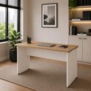 Ver imagem 1 de Mesa Retangular Escrivaninha 135cm x 60cm Tampo 25mm com Pés Painel F5 Office Cor:Macadâmia com