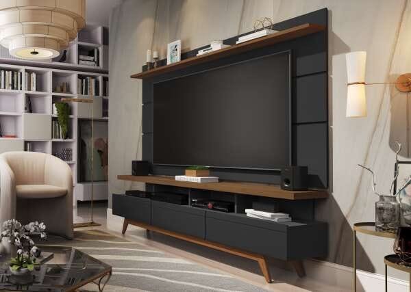 Rack e Painel Germai Vivare Wood Black / Freijo TV 72 Polegadas - Black / Freijó