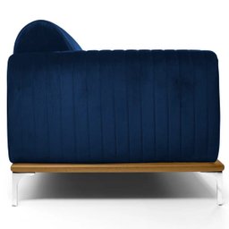 Sofá 3 Lugares Sala de Estar Base de Madeira Euro 2,10M Veludo Azul Marinho - Gran Belo - 6