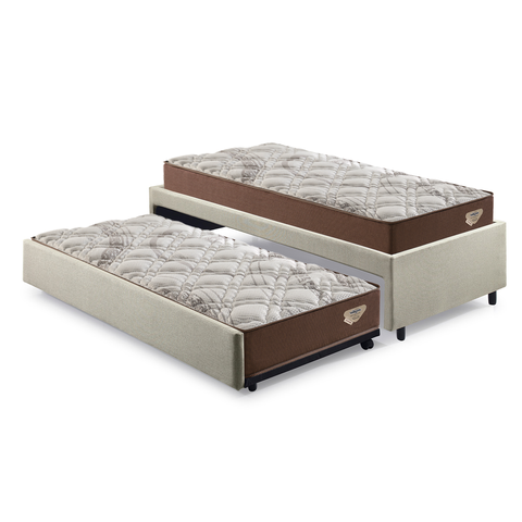 Bicama Box Solteiro Linho 88x188 com Dois Colchões Relax Adorabile Ecoflex Molas Ensacadas
