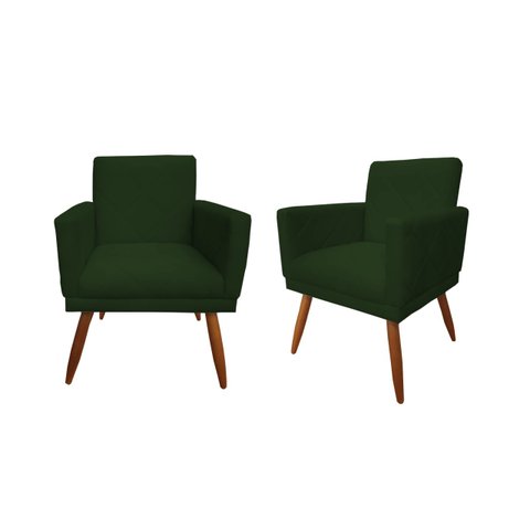 Kit 2 Poltronas Decorativa Nina Riscado Suede Verde Pés Madeira Ms Decor