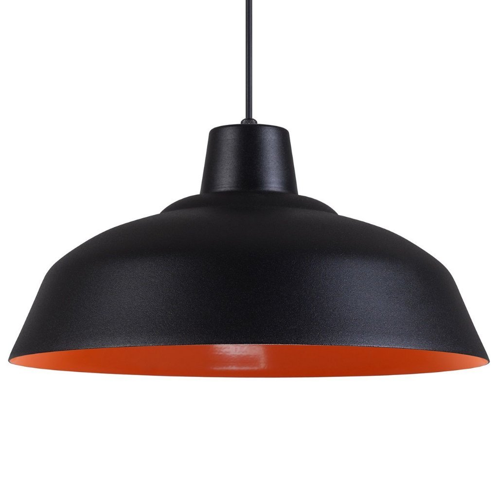 Pendente Retrô 34cm Luminária Lustre Alumínio Preto Textura C/ Laranja - T&T Iluminação - 3