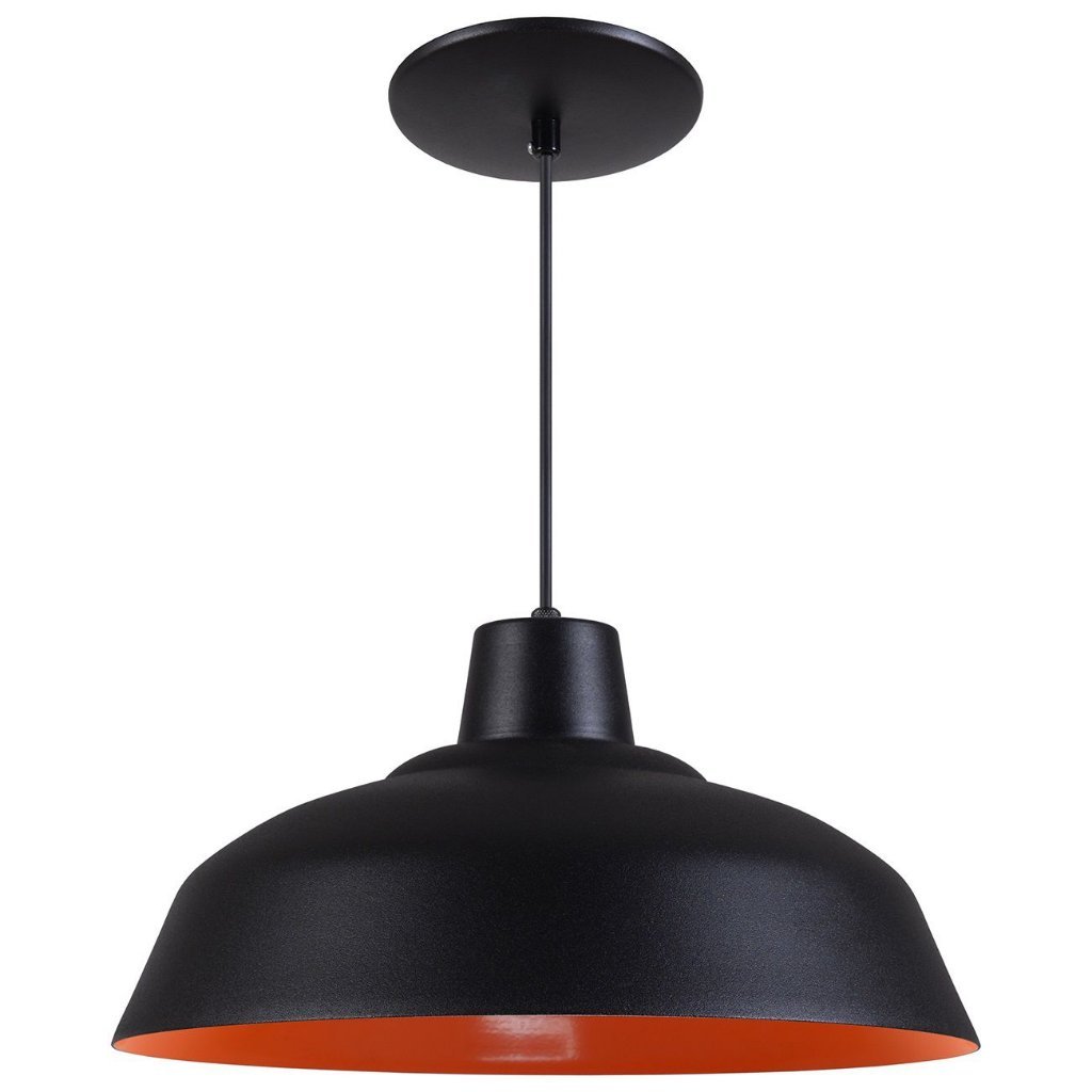 Pendente Retrô 34cm Luminária Lustre Alumínio Preto Textura C/ Laranja - T&T Iluminação