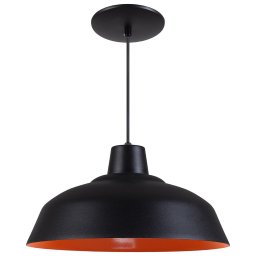Pendente Retrô 34cm Luminária Lustre Alumínio Preto Textura C/ Laranja - T&T Iluminação - 1