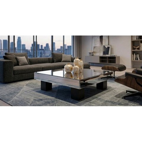 Mesa de Centro Quadrada Espelhada Pés Preto