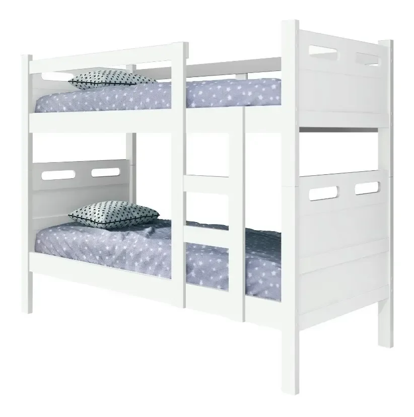 Beliche Solteiro MDF com 2 Colchões D20 188x88 Guarda Corpo Escada Transforma em 2 Camas:Branco