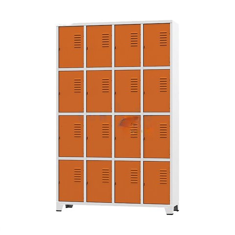 Armário Roupeiro de Aço para Vestiário 16 Portas Locker Laranja com Chave