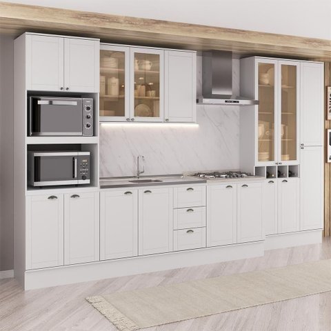 Cozinha Completa Milla Element 17 Portas 3 Gavetas MDF 380cm Branco