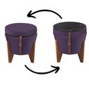 Ver imagem 5 de Puff com Baú Redondo Flex 50 Cm em Madeira Maciça Mesa Centro Tampo Preto Sala Multiuso Roxo