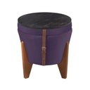 Ver imagem 3 de Puff com Baú Redondo Flex 50 Cm em Madeira Maciça Mesa Centro Tampo Preto Sala Multiuso Roxo