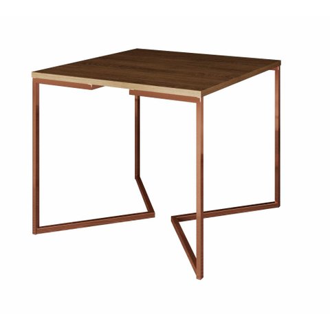 Mesa de Jantar Industrial Base De Ferro Cobre em V Tampo 90x90 Amêndoa