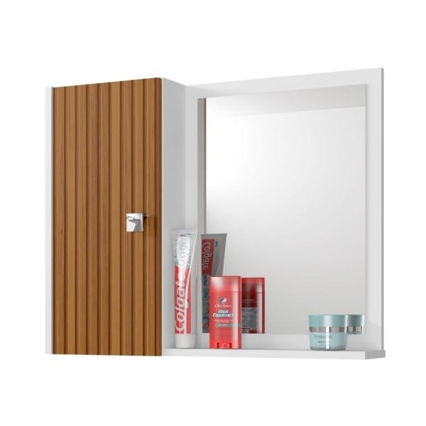Espelheira para Banheiro 1 Porta Acre Branco Ripas - 2