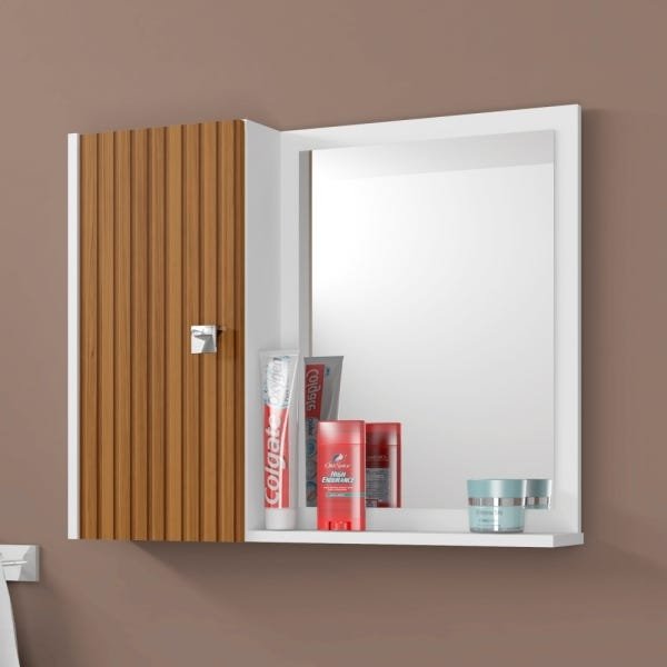 Espelheira para Banheiro 1 Porta Acre Branco Ripas - 1