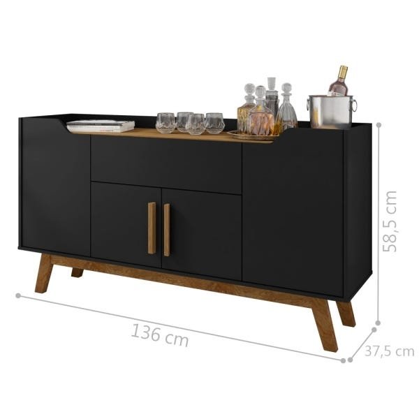 Buffet Aparador com Gaveta Impressious Preto Cinamomo - 3