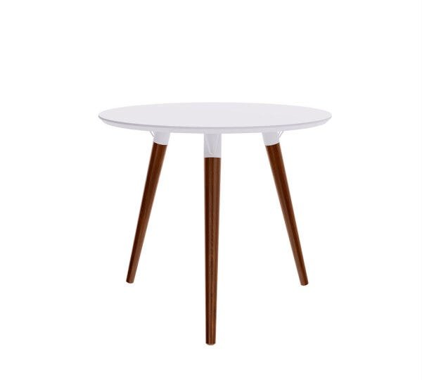 Mesa de Jantar Redonda Artenis Branco Pés de Madeira Escuro 90 cm - D'Rossi - 1
