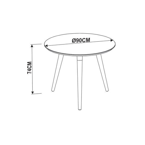 Mesa de Jantar Redonda Artenis Branco Pés de Madeira Escuro 90 cm - D'Rossi - 3