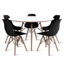 Ver imagem 1 de Conjunto de Mesa de Jantar Eames Eiffel Redonda 110cm Tampo de Madeira Branco com 5 Cadeiras Pretas