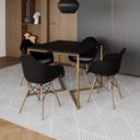 Ver imagem 1 de Mesa Jantar Industrial Quadrada 90cm Preta Base V Dourada com 4 Poltronas Eames Eiffel Daw Madeira P