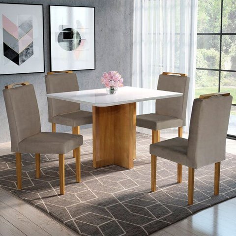 Conjunto Sala de Jantar Mesa e 4 Cadeiras Jade Móveis Mix