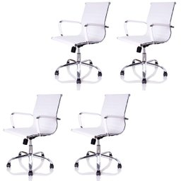 Kit  4 Cadeiras Diretor Charles Eames Esteirinha Branca Giratória 11D - 1