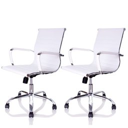 Kit  2 Cadeiras Diretor Charles Eames Esteirinha Branca Giratória 11D - 1