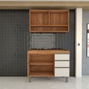 Ver imagem 6 de Cozinha Compacta Modulada 3 Portas 3 Gavetas Ripado Freijó/off White - Panorama Móveis