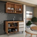 Ver imagem 5 de Cozinha Compacta Modulada 3 Portas 3 Gavetas Ripado Freijó/off White - Panorama Móveis