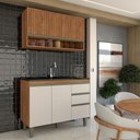 Ver imagem 4 de Cozinha Compacta Modulada 3 Portas 3 Gavetas Ripado Freijó/off White - Panorama Móveis