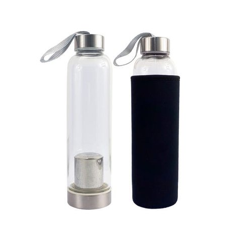 Garrafa Infusora Vidro Portátil Suco Detox Chá Capacidade 550ml Capa Protetora Térmica Com Alça: Pre