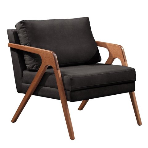 Poltrona Mona Luxo Madeira Maciça Castellar Móbile Corino Preto